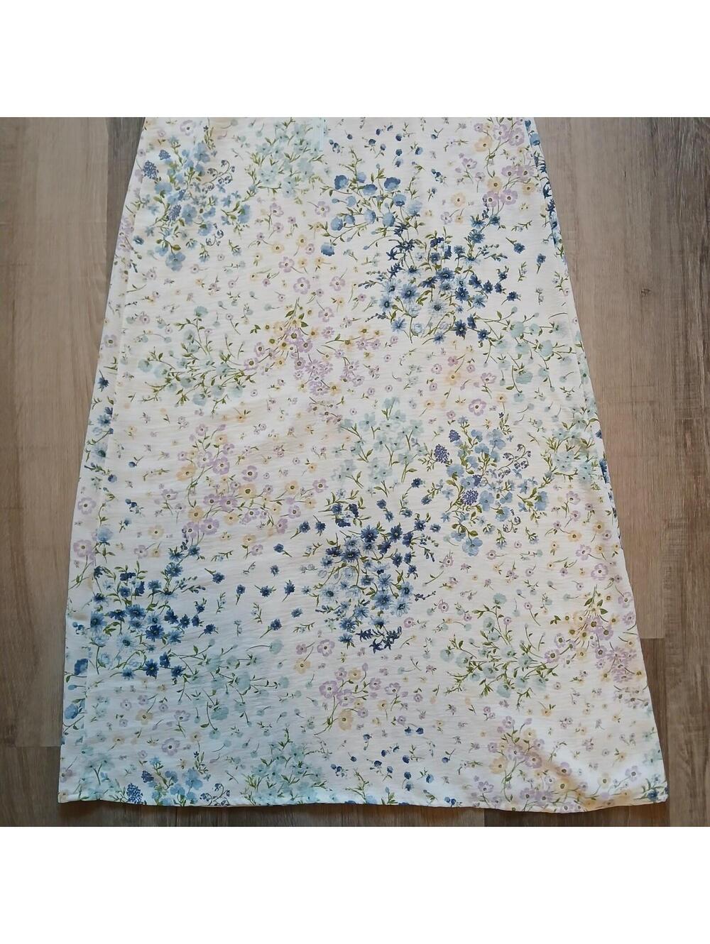 Monteau Floral Print Short Sleeve Dress Small Lace Edged V-Neck Midi Shift Pullo - Picture 3 of 9